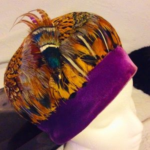 Amazing Vintage Helmet Cloche in Pheasant Feathers